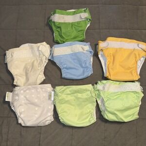 Lot of 7 Bum Genius Pocket Diapers & All-in-One Solid Colors